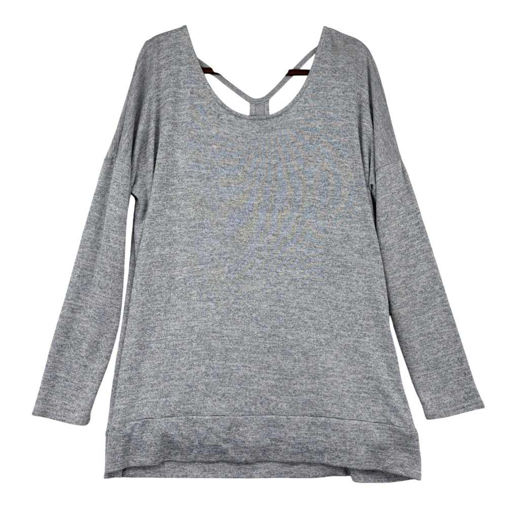 Athleta Pullover Top Womens XL Gray Strappy Wrap Back Long Sleeve Athleisure